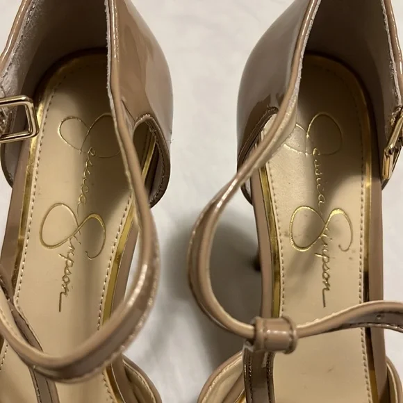 Women’s JESSICA SIMPSON, T-Strap, Open Toe Heels, Tan, Size 8M/38.5 - Picture 5 of 5